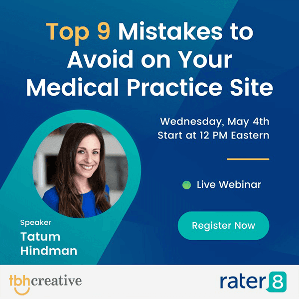 example promo from one of the 2022 healthcare marketing webinars being hosted by Rater8