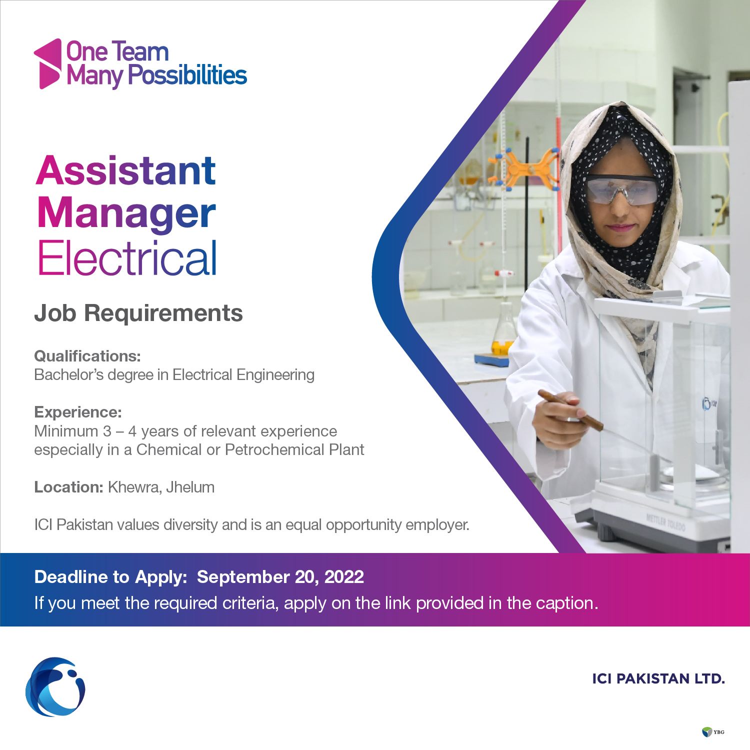 ICI Pakistan Limited Jobs for Assistant Manager Electrical