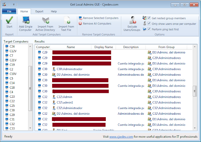 Vista herramienta: Get Local Admins GUI