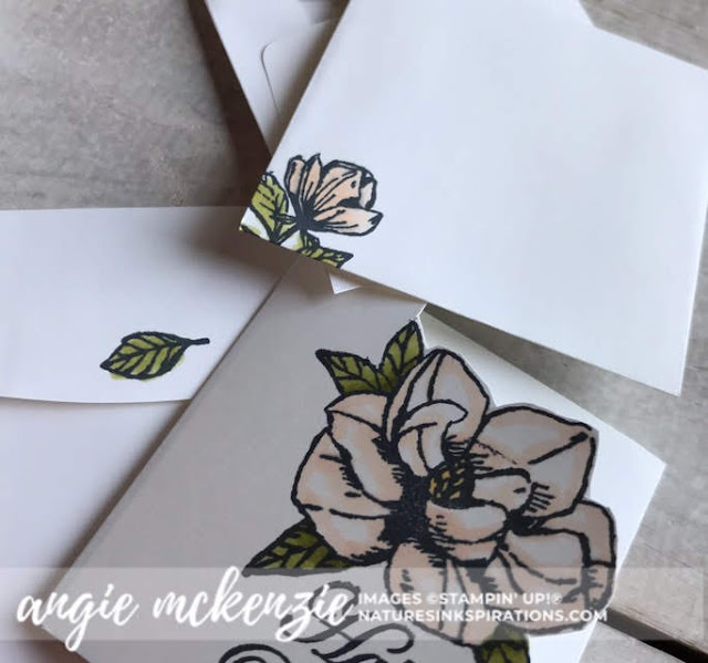 Mini Magnolia Blooms for Kylie's Demonstrator Training Blog Hop - July 2019 | 3x3 Magnolia Bloom happy birthday card with envelopes | Nature's INKspirations by Angie McKenzie