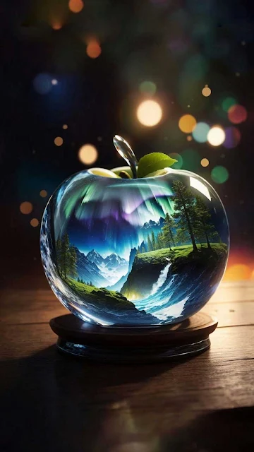 Phone Wallpaper: Bokeh Lights, Apple, Glass, Ball, Nature, Landscape