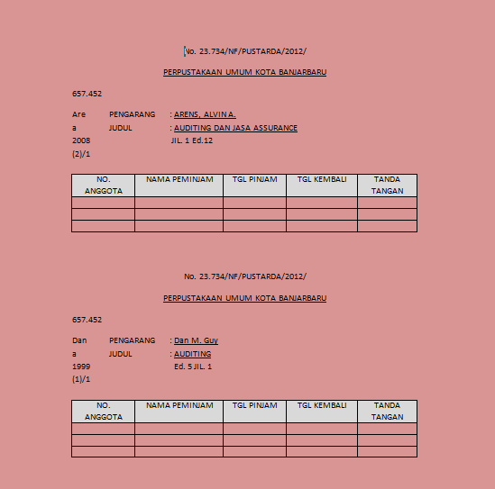 Beberapa contoh form dan tabel  SOP PERPUSTAKAAN