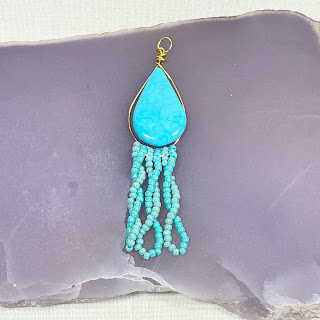 Twisted bead fringe turquoise drop pendant