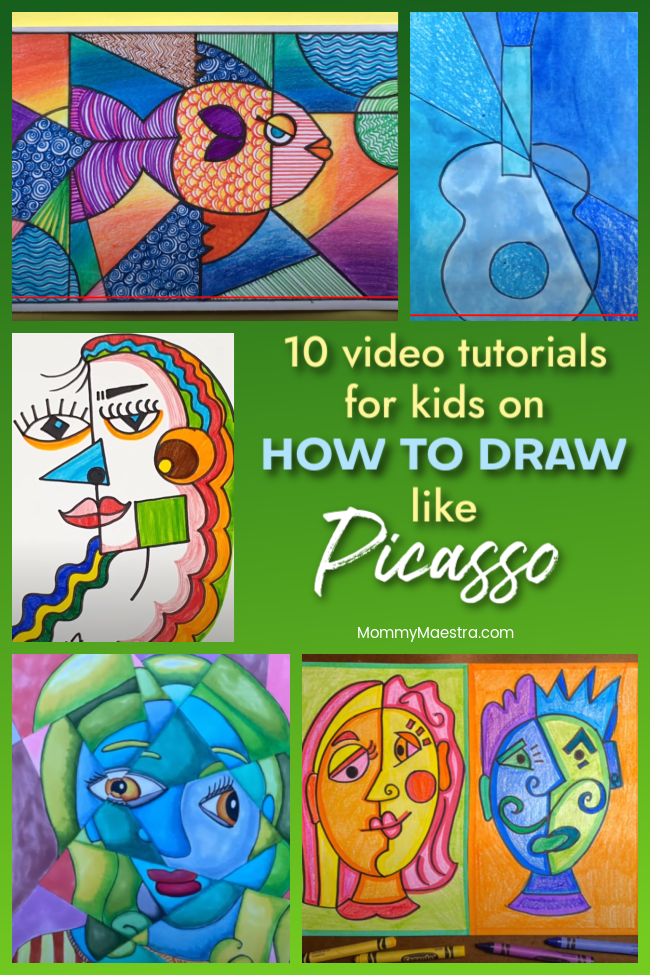Easy Picasso Art Project Tutorial Video and Picasso Coloring Page