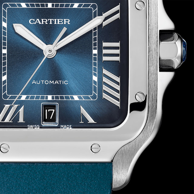 2019 Nouveau Réplique Montres Cartier Santos De Cartier Automatique Dégradé Cadran Bleu Acier Inoxydable WSSA0013