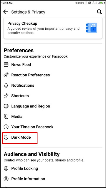 dark mode in Facebook app