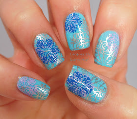UberChic Beauty 13-01 over Spellbound Nails Let It Snow, stamped with Messy Mansion polishes