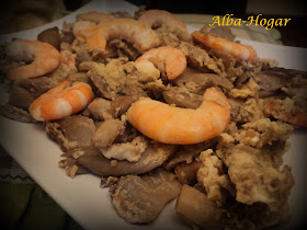 revuelto de setas y langostinos alba hogar
