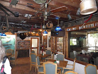 Memorabilia on the walls and ceiling of the main dining room.