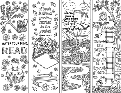 books and reading coloring bookmarks