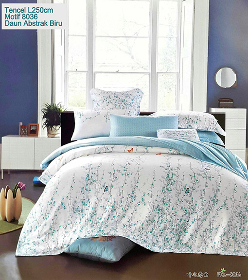 Sprei Tencel Motif Daun Abstrak Biru