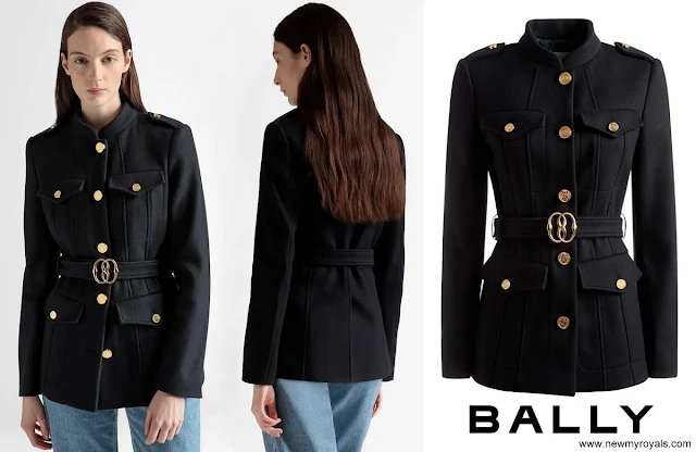 Duchess of Edinburg is wearing Bally Logo Buckle Belted Wool Jacket
