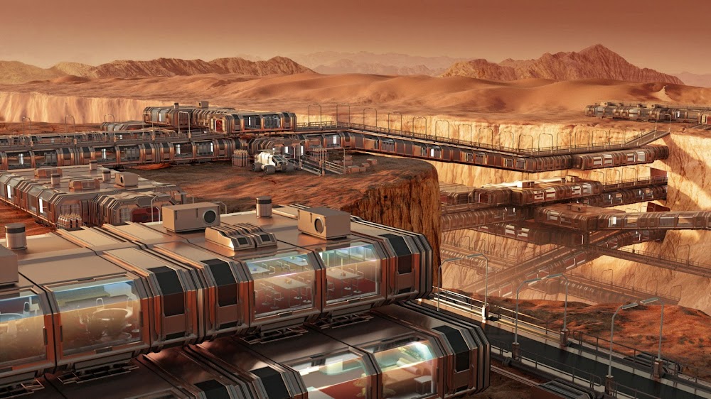 Mars colony on both sides of a canyon by Mondolithic Studios