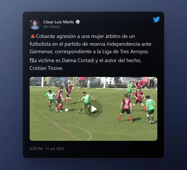 Video registra como futbolista agrede a una mujer árbitro