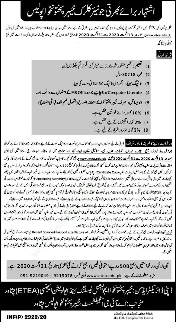 KPK Police Junior Clerk Jobs 2020