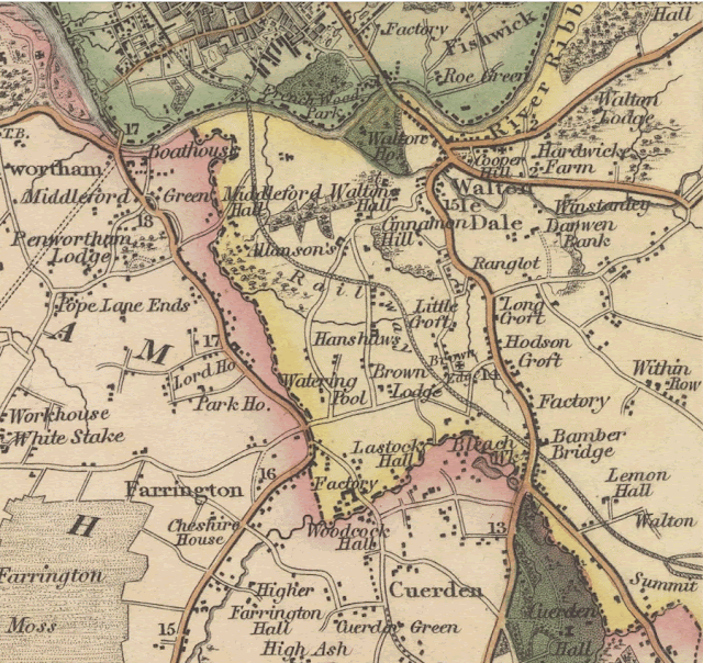 Section from a Map of the County Palatine of Lancaster, 1828 by G. Hennet & James Bingley