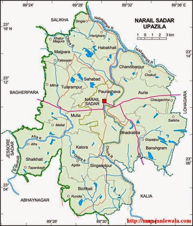 narail sadar upazila map of bangladesh