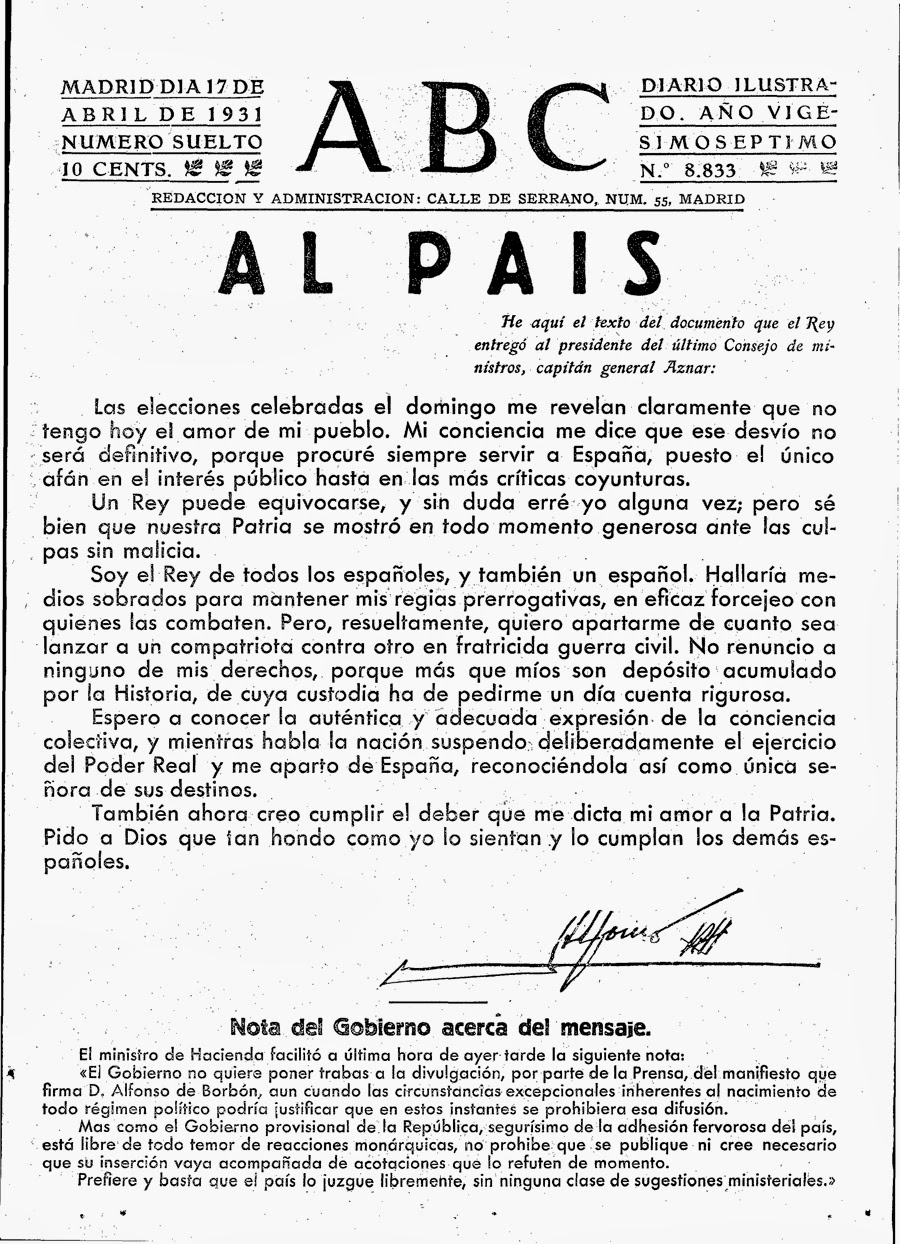 Los años de la República: Alfonso XIII abdica y abandona 