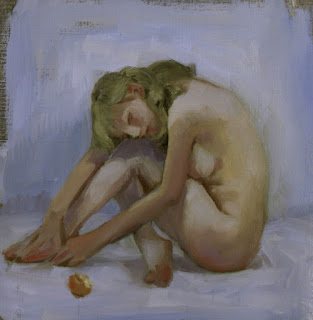 Peinture de femme nue accroupie