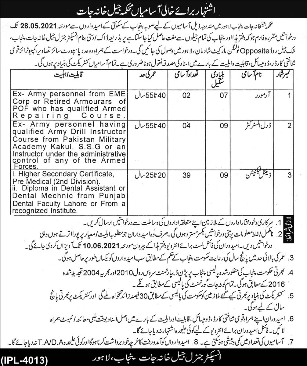 New Jobs in Punjab Jail Prison Department Lahore 2021 - Jail or Prison Department Punjab Jobs by www.newjobs.pk