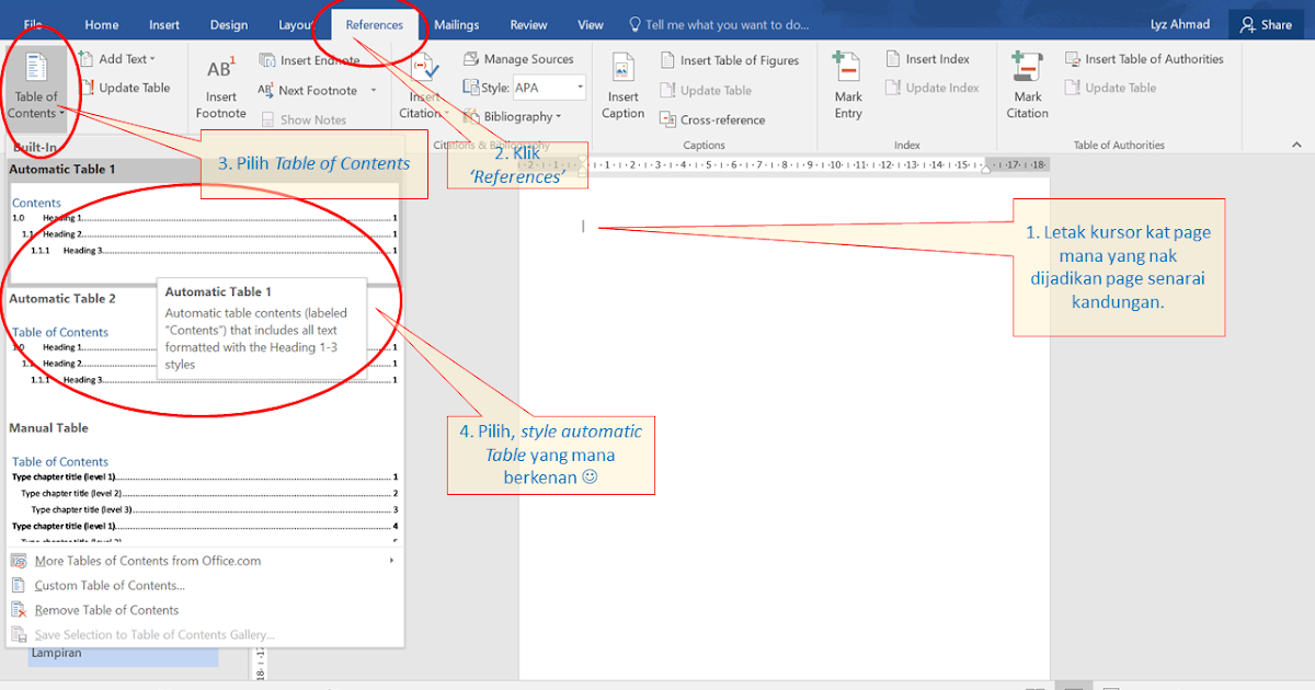 Buat jadual kandungan automatik dalam MS Word Cikgu Liz SEN