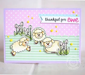 Sunny Studio Stamps: Missing Ewe Pastel Sheep Trio Thankful Card by Lexa Levana
