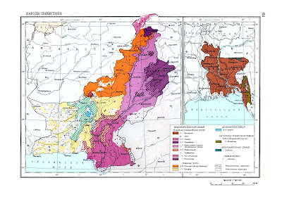 Этническая карта Пакистана и Бангладеша (середина 1961 г.)