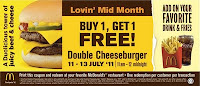 McDonald's Coupon: Double Cheeseburger Buy 1 Free 1