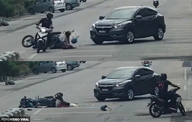 Video Apa Kejadahnya Buat U Turn Kat Situ Penunggang Pembonceng Motosikal Kemalangan Angkara Pemandu Suv Buat U Turn Di Jalan Garisan Berkembar The Reporter