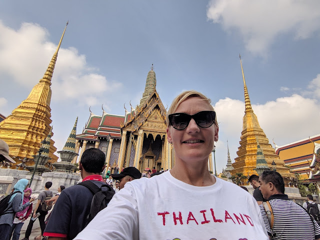 Wearing an ugly tourist t-shirt at the Grand Palace in Bangkok, Thailand