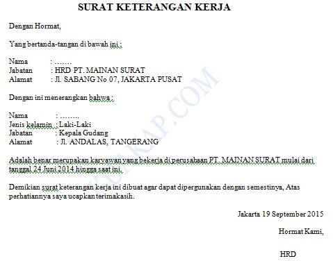 8+ Contoh Surat Keterangan Kerja terlengkap untuk berbagai 