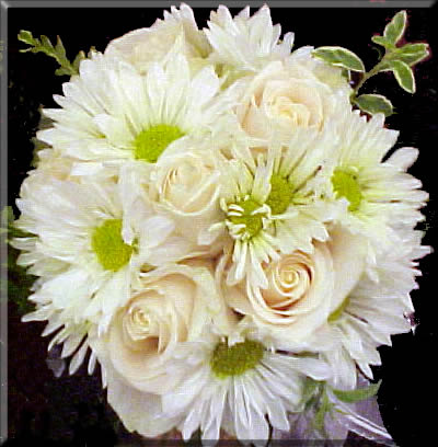 This white Roses Posy Bouquet arranged of roses and daisies by Rose of 