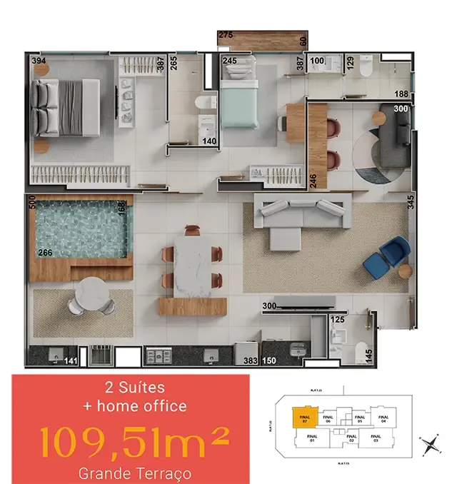 Cinque Terre Residenze planta 109m² decorado
