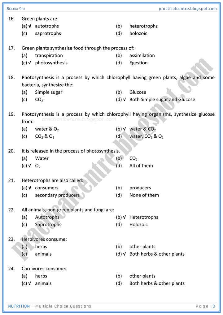 nutrition-mcqs-biology-9th-notes