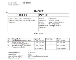 Contoh Invoice ( Faktur ) Penagihan Jasa / Barang Yang 