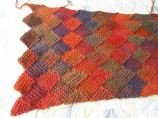 entrelac shawl in bright rainbow colors