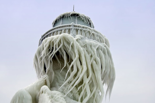 Faros congelados heladas invierno lago Michigan EE-UU