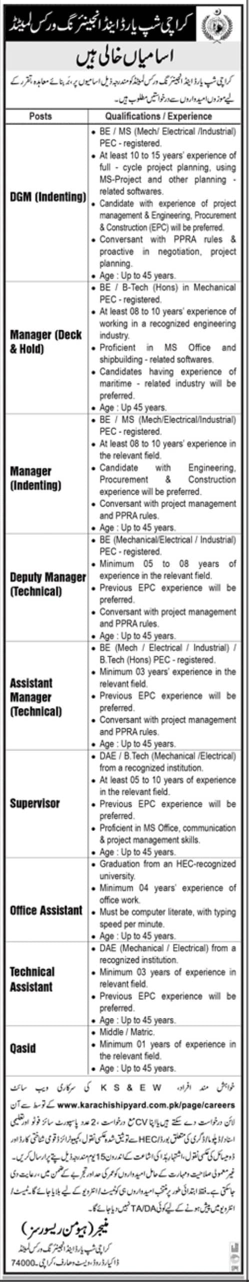 Karachi Shipyard and Engineering Works KSEW Jobs Recruitment 2022
