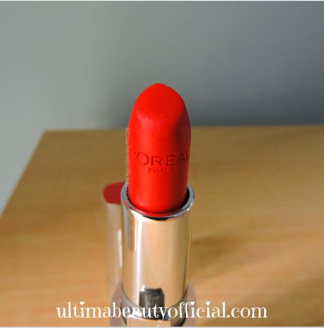 Close up of L'Oreal Infallible Le Rouge Lipstick in Target Red