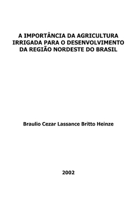 PUBLICAÇÃO: A IMPORTÂNCIA DA AGRICULTURA IRRIGADA PARA O DESENVOLVIMENTO  DA REGIÃO NORDESTE DO BRASIL 