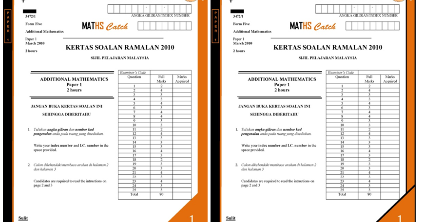 Kertas Soalan Sebenar Spm Matematik Tambahan - Kuora k