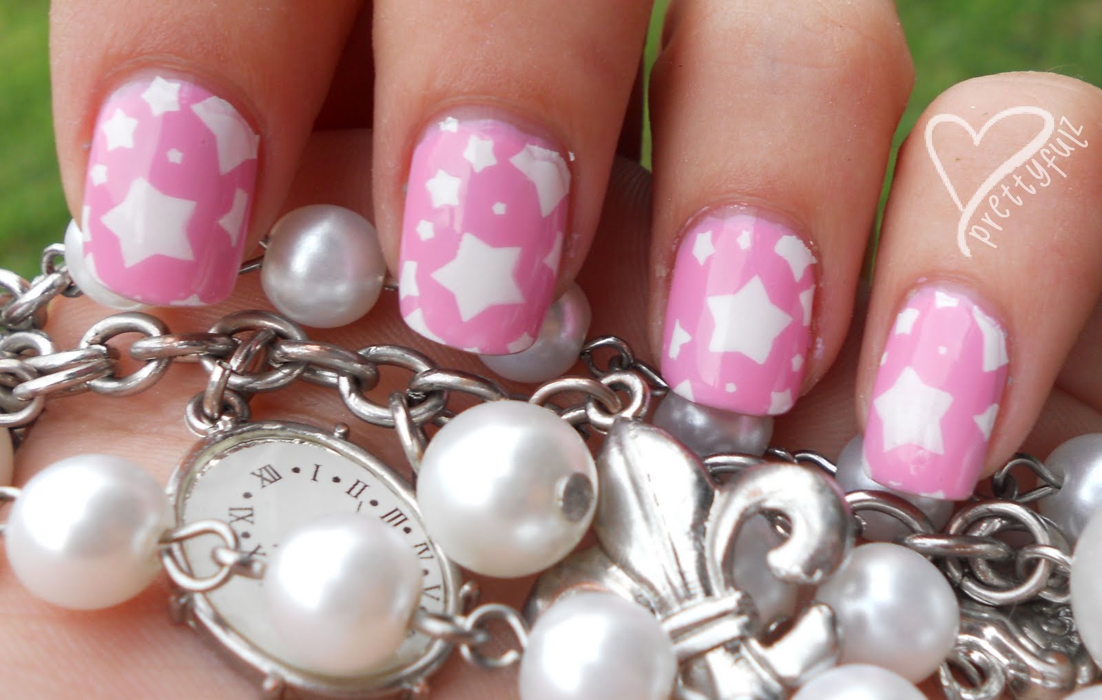 Prettyfulz Super Cute Pink White Star Nail Art Design For Short