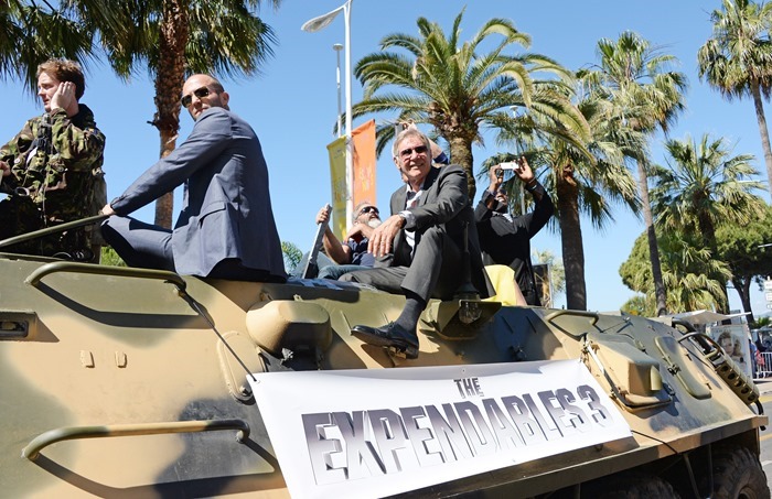 CANNES, FRANCE - MAY 18:  Jason Statham, Mel Gibson, Harrison Ford and Wesley Snipes attend a photocall for "The Expendables 3" at the Carlton Hotel on May 18, 2014 in Cannes, France.  (Photo by David M. Benett/Getty Images for Millennium Films)
