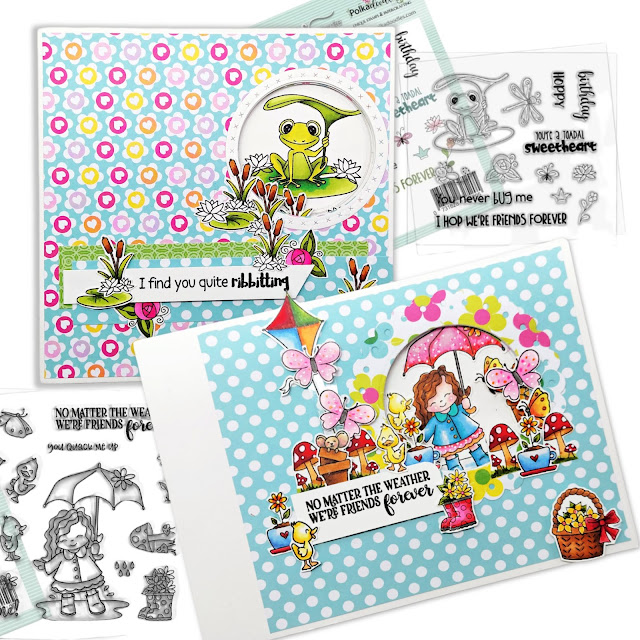 Polkadoodles Toadfully Cute & Sunshine Friends - slider cards by Lou Sims