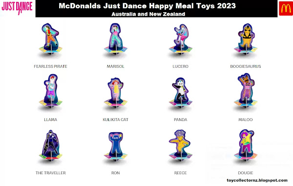 McDonalds Just Dance Toys 2023 Happy Meal Set of 12 Australia and New Zealand including: Panda, Marisol, Lucero, Llama, Ron, Fearless Pirate, Boogiesaurus, Kulikita Cat, Maloo, Dougie, Reece, The Traveler