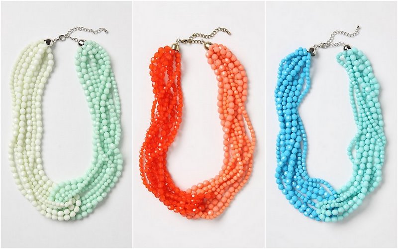 Double Torsade Necklace 28 in colors from left mint coral and turquoise