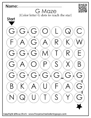 Letter G dot markers free preschool coloring pages ,learn alphabet ABC for toddlers