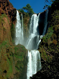 A photo of the Cascades d'Ouzoud in North/Central Morocco in full-ish flow.