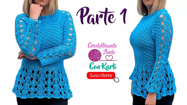 APRENDE A TEJER GRATIS Blusa Biu Azul a Crochet