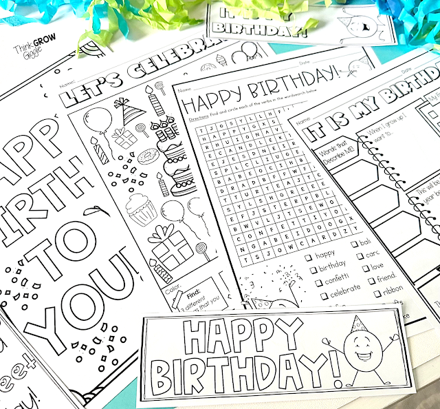 birthday word search and fun student packet from the teacher